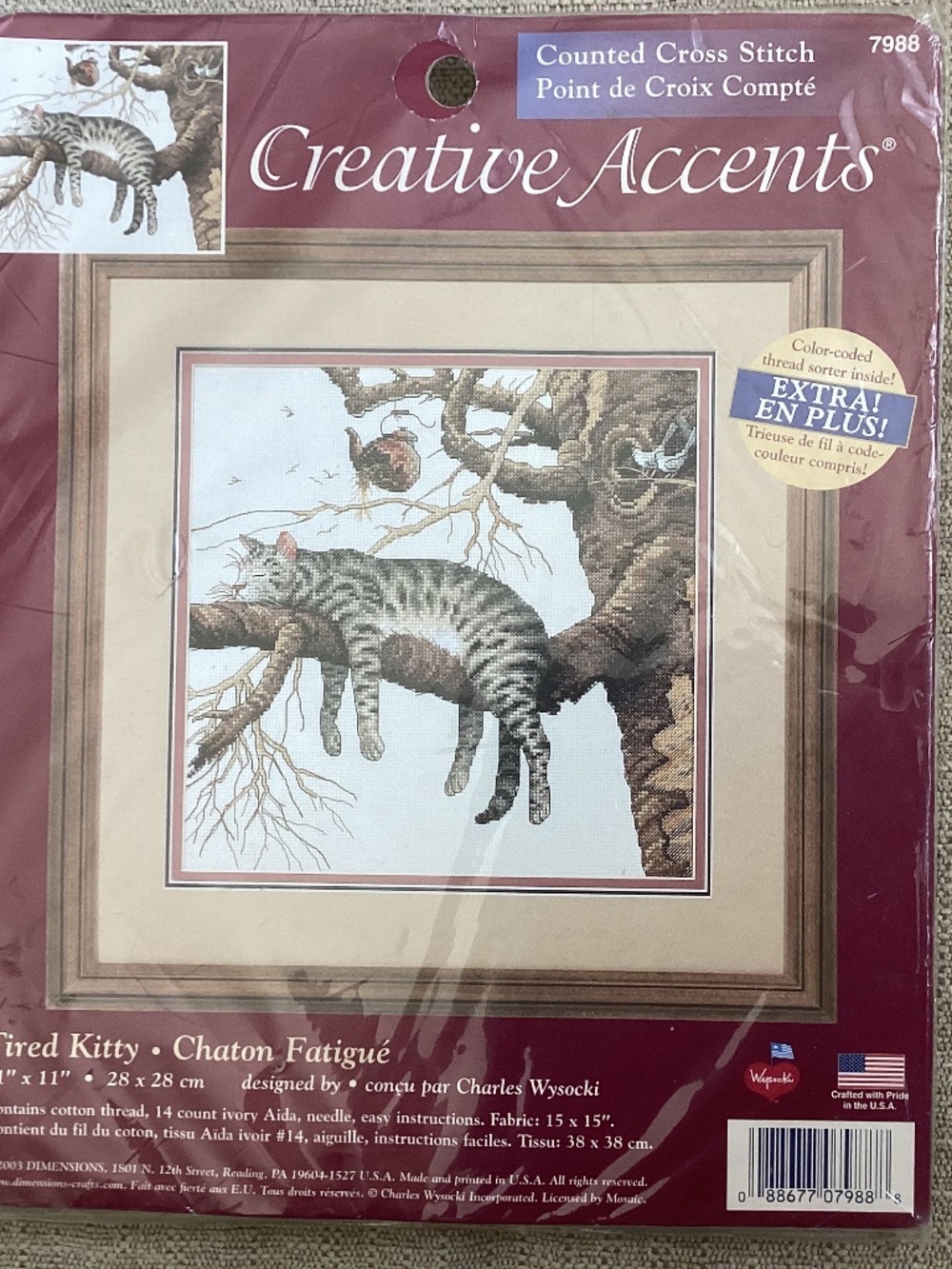 Creative Accents Tired Kitty Cross Stitch Kit by Charles Wysocki New Sealed 2003